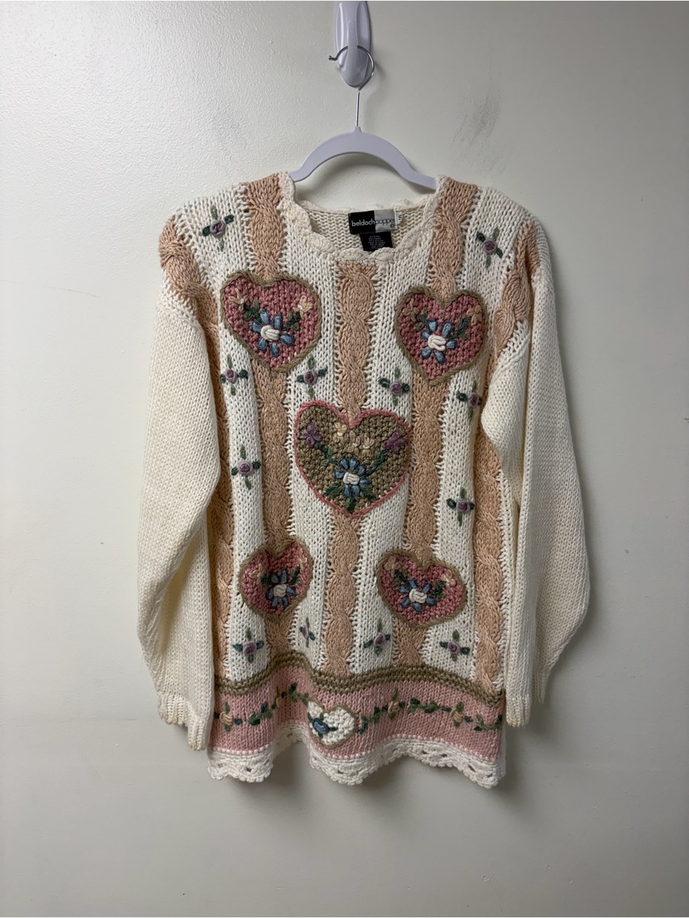 Beldoch Popper Vintage Oversized Grannycore Heart Sweater Size Small